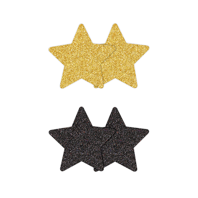 Pretty Pasties - Glitter Stars - Black/Gold - 2 Pair