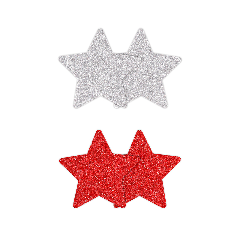 Pretty Pasties - Glitter Stars - Red/Silver - 2 Pair
