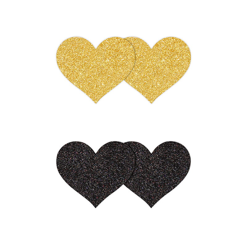 Pretty Pasties - Glitter Hearts - Black/Gold - 2 Pair